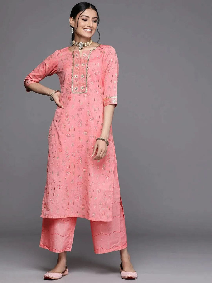 Pink Printed Silk Palazzos - Libas