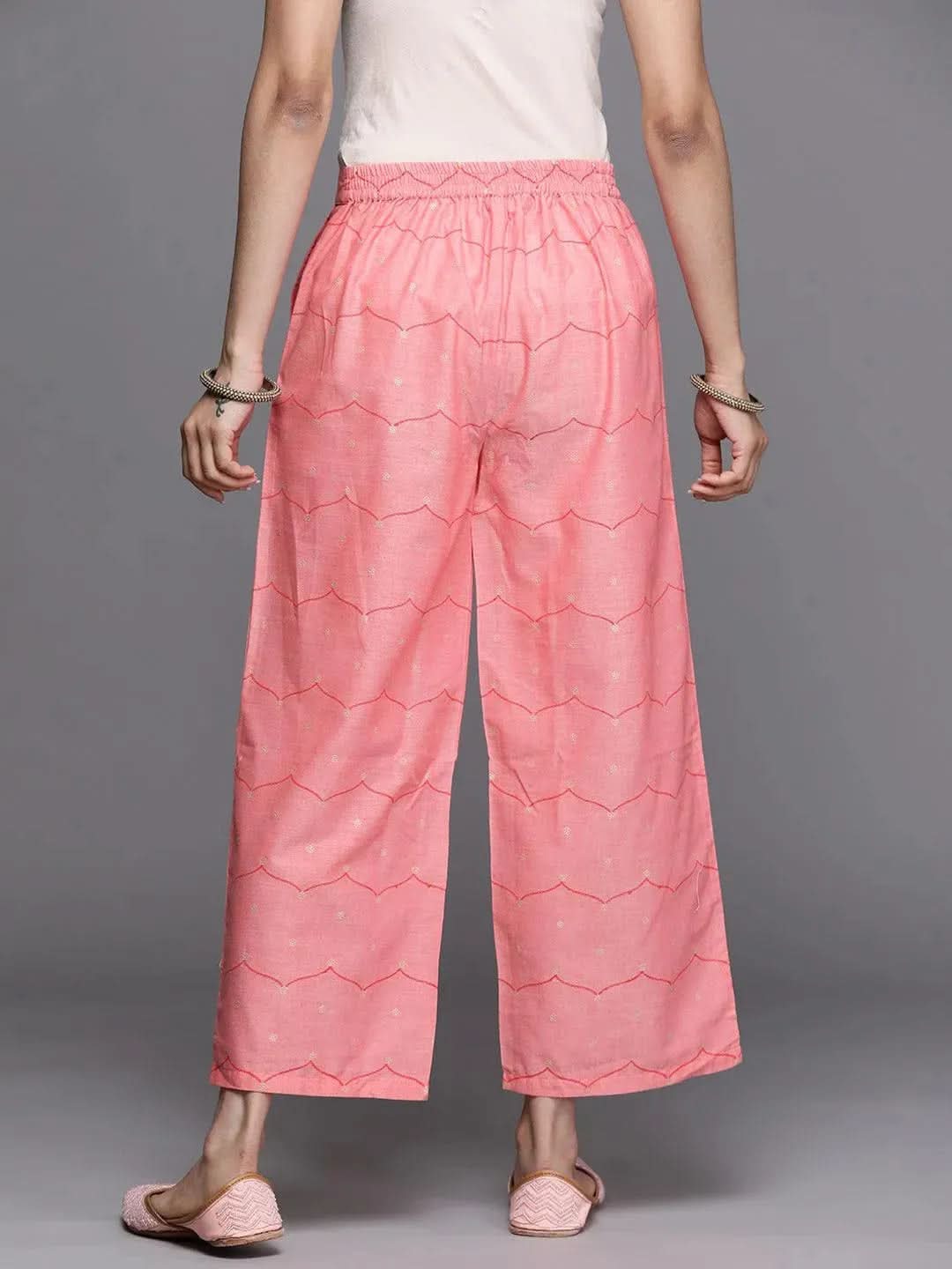 Pink Printed Silk Palazzos - Libas