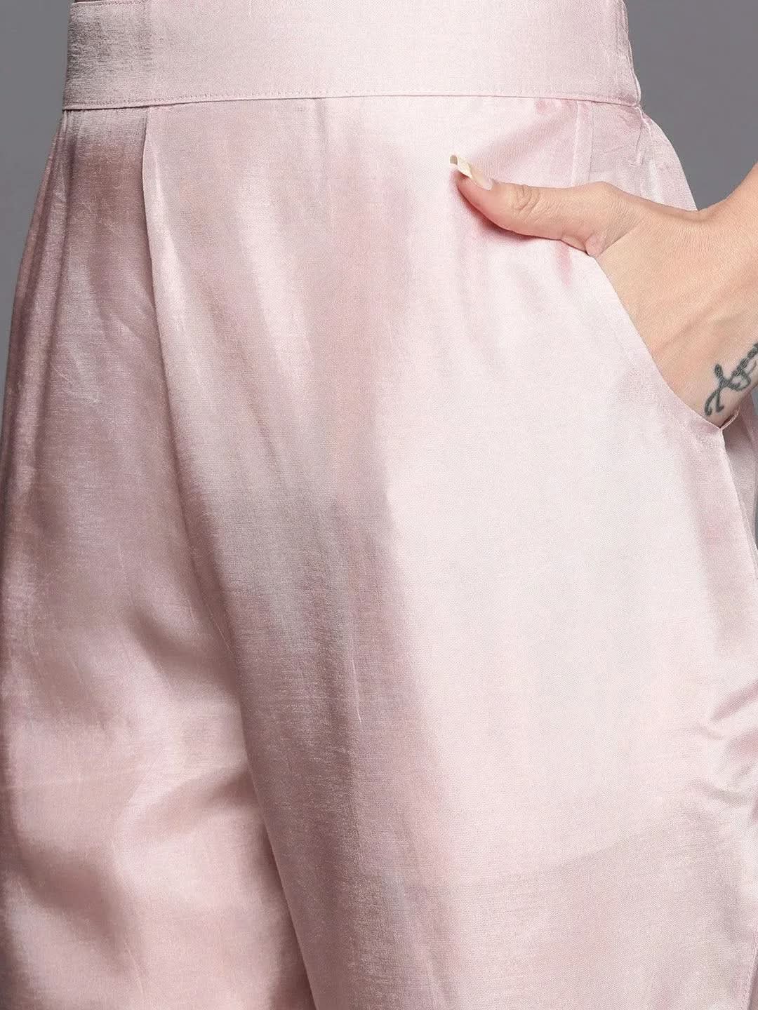 Pink Self Design Chanderi Silk Straight Kurta With Salwar & Dupatta 
Pink Self Design Chanderi Silk Straight Kurta With Salwar & Dupatta