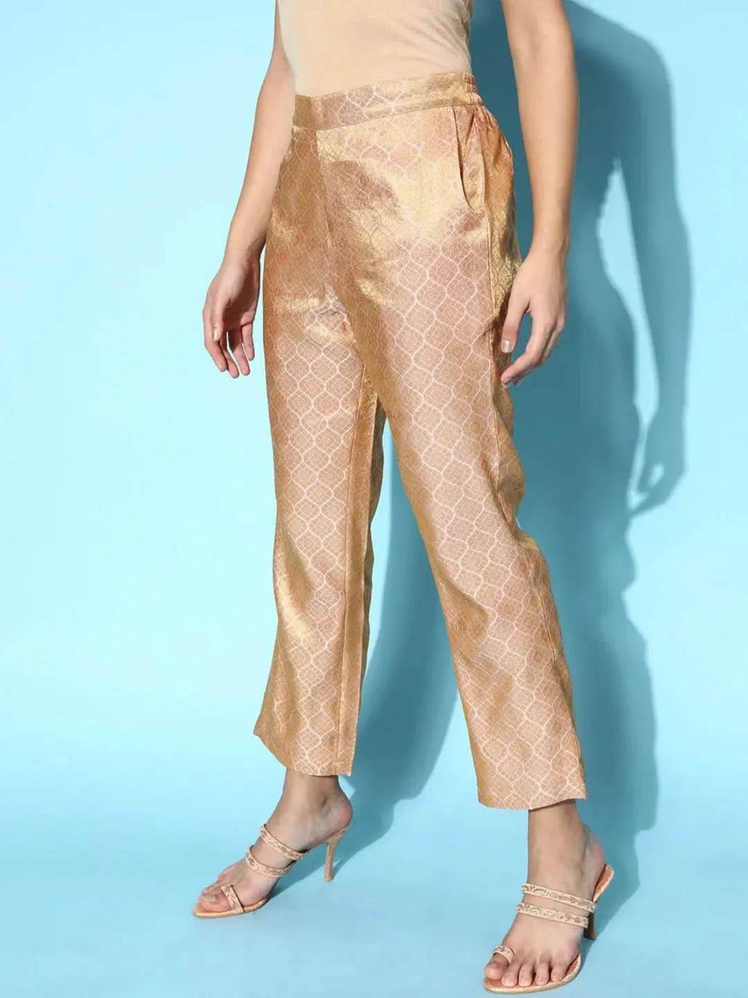Pink Self Design Jacquard Trousers - Libas