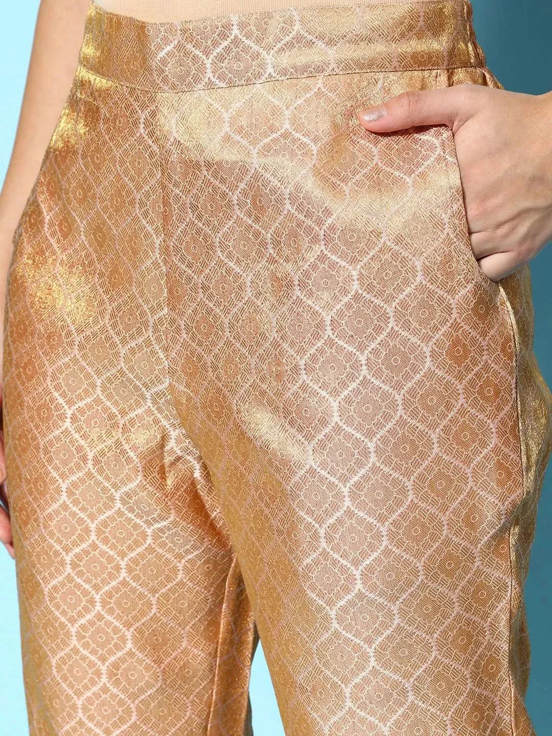 Pink Self Design Jacquard Trousers - Libas