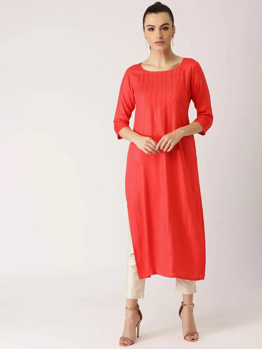 Pink Self Design Rayon Kurta - Libas