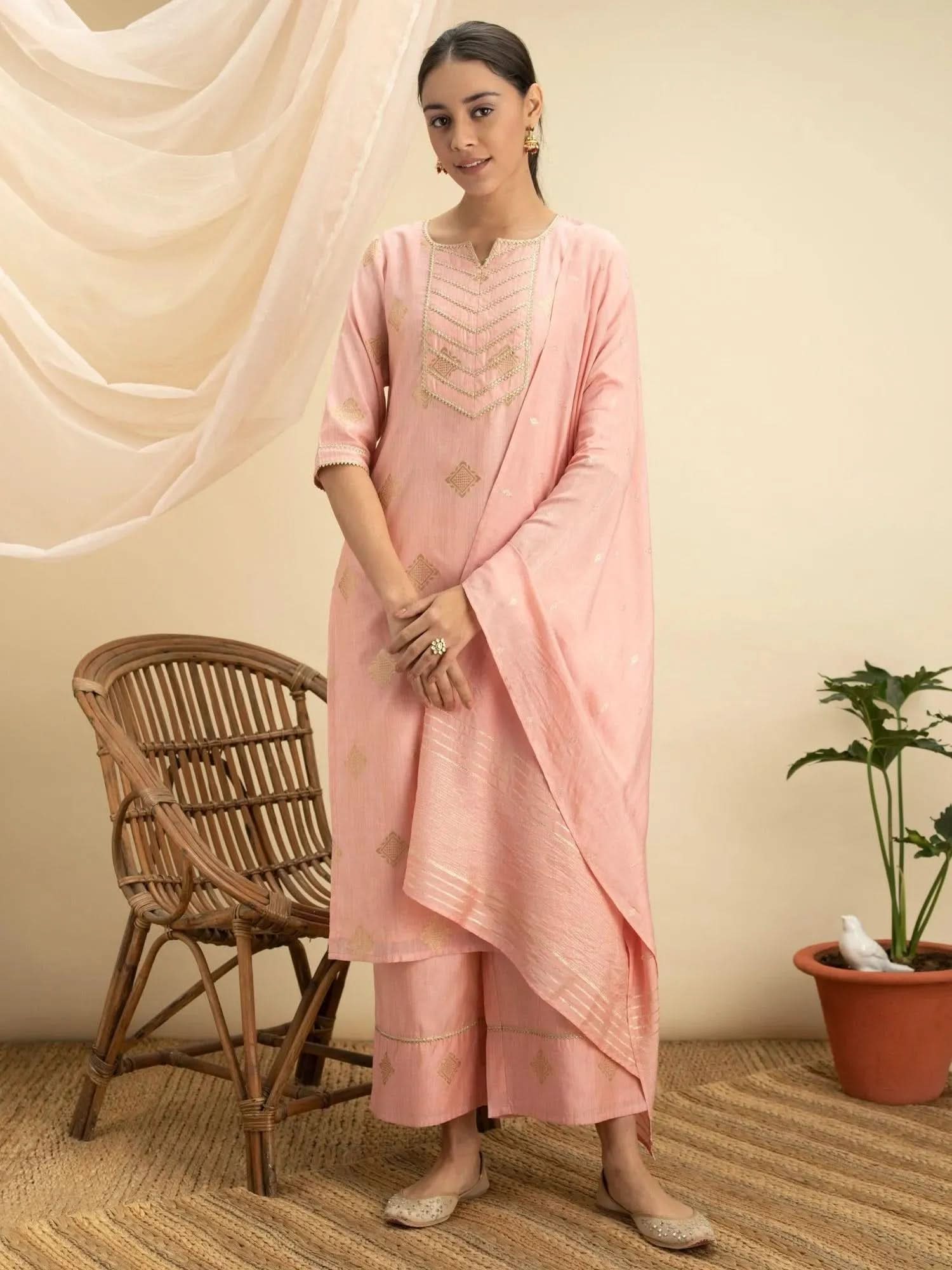 Buy Pink Self Design Silk Suit Set - 13094O- | Libas Ethnic Wear Online
Buy Pink Self Design Silk Suit Set - 13094O- | Libas Ethnic Wear Online