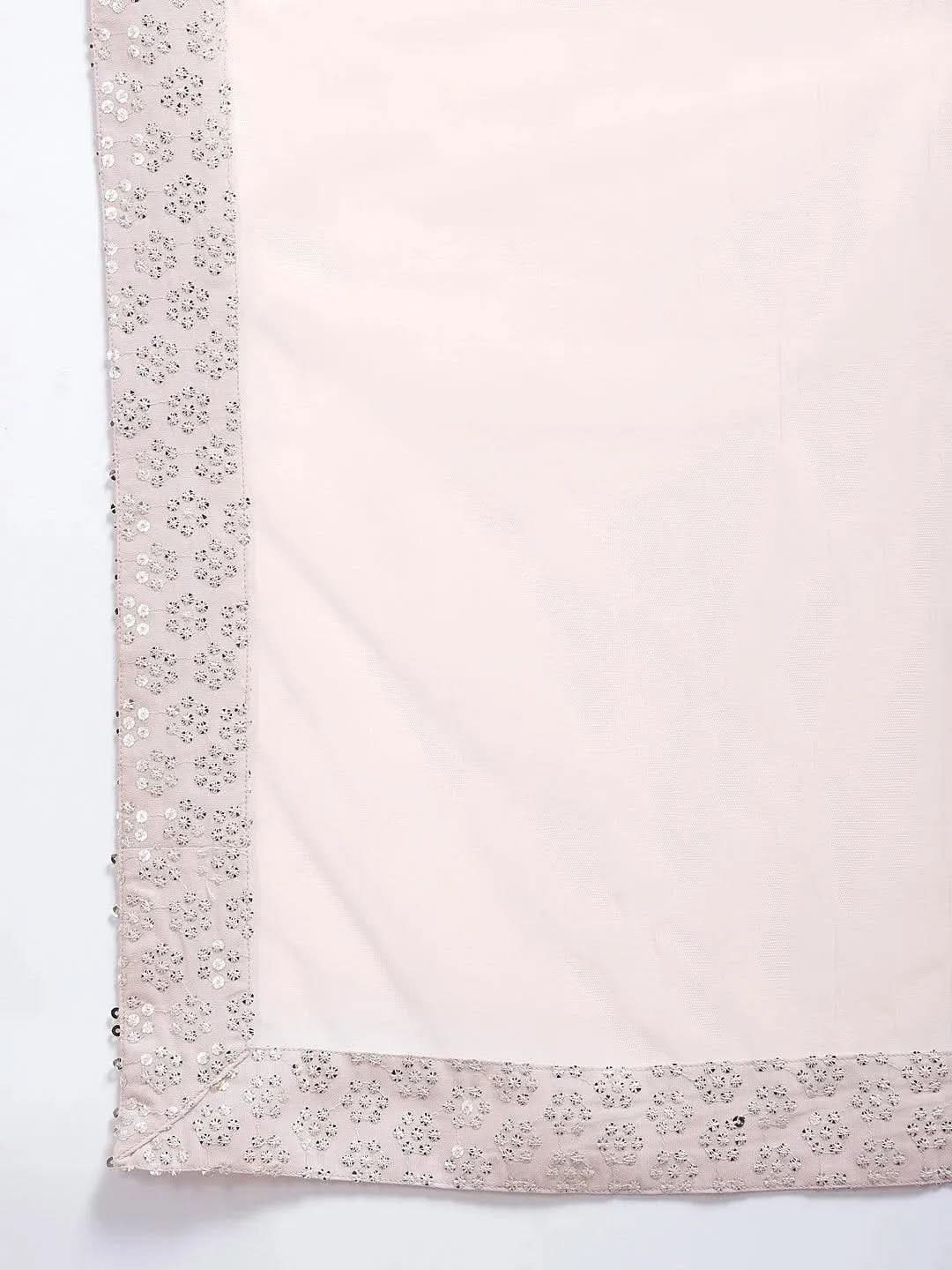 Pink Sequinned Georgette Straight Suit Set With Potli - Libas