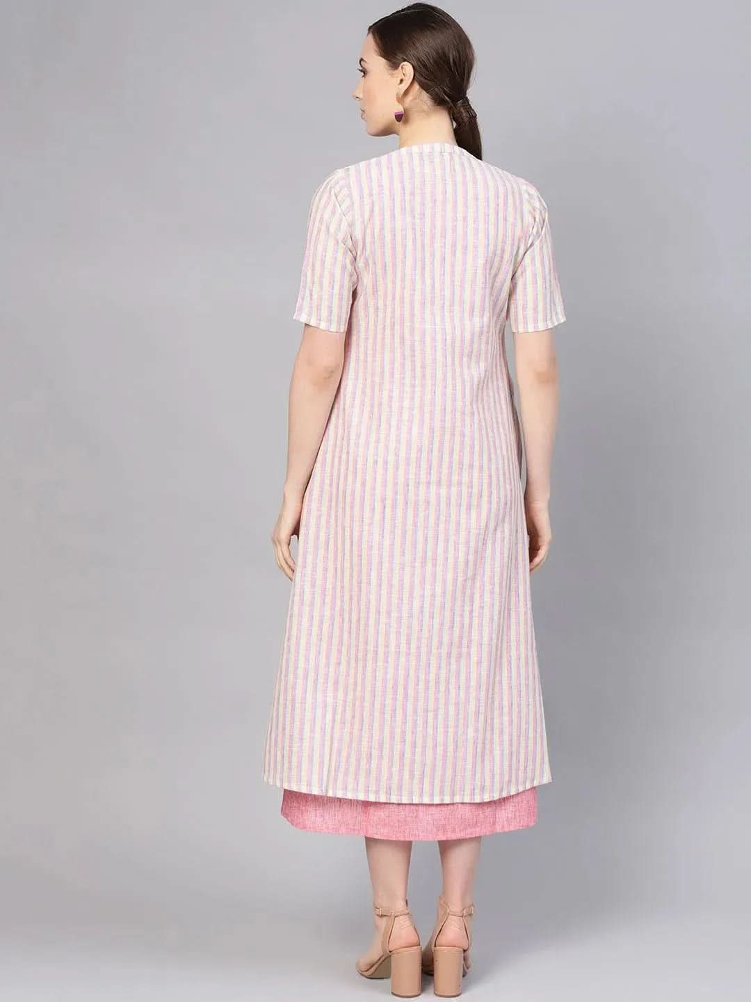 Pink Solid Cotton Dress With Jacket - Libas