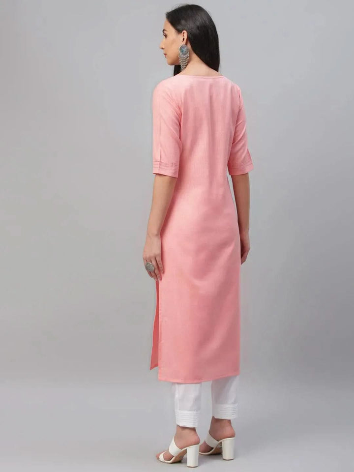 Pink Solid Cotton Kurta - Libas