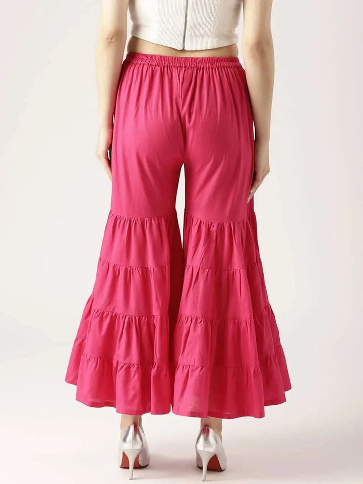 Pink Solid Cotton Palazzos - Libas