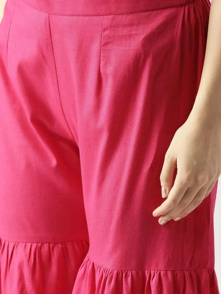 Pink Solid Cotton Palazzos - Libas