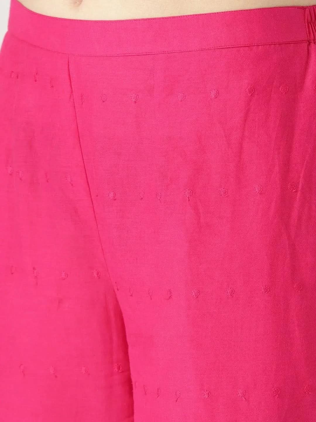 Pink Solid Cotton Palazzos - Libas