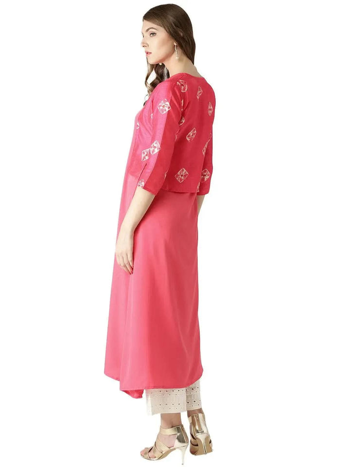 Pink Solid Crepe Kurta With Jacket - Libas