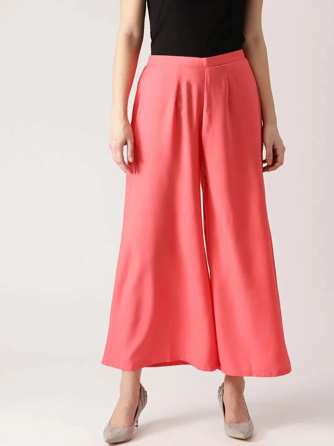 Pink Solid Crepe Palazzos - Libas