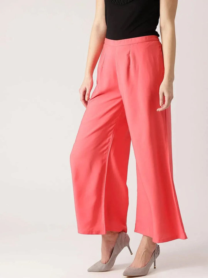 Pink Solid Crepe Palazzos - Libas