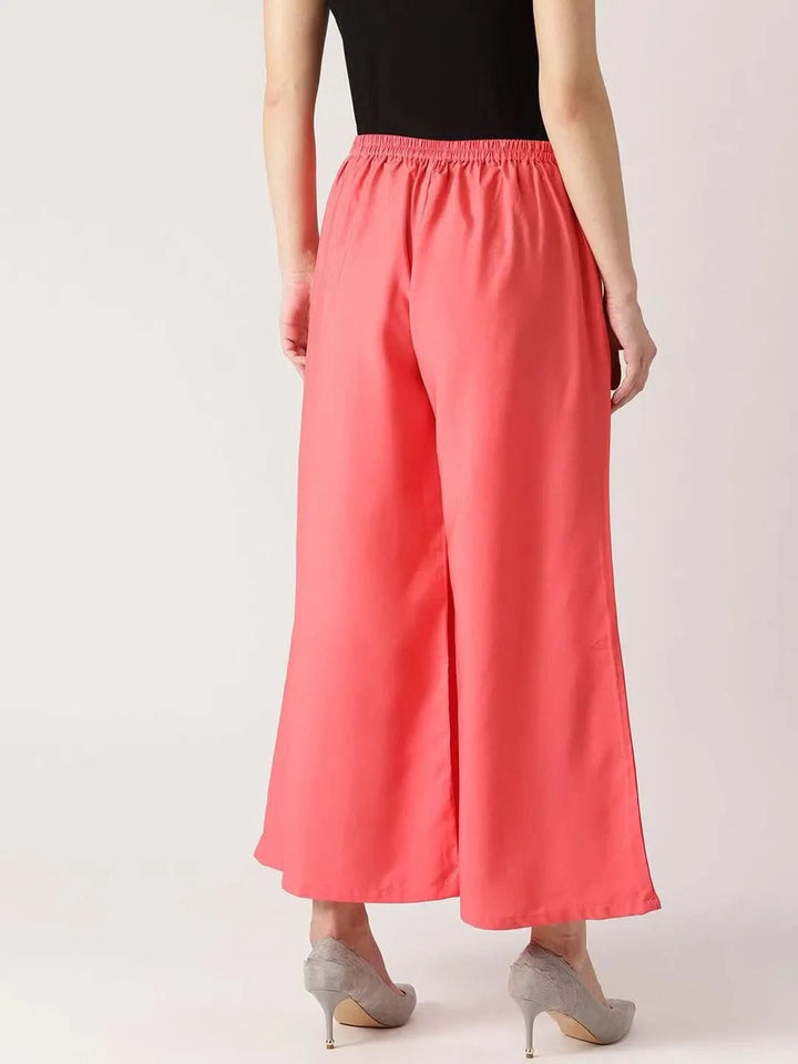 Pink Solid Crepe Palazzos - Libas