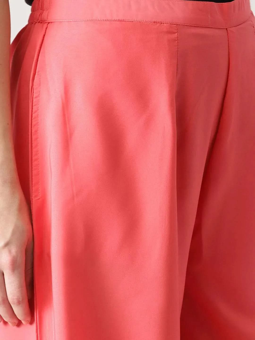 Pink Solid Crepe Palazzos - Libas