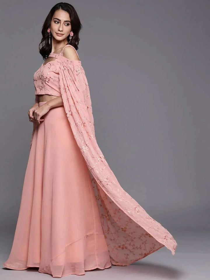 Pink Solid Georgette Lehenga Set - Libas