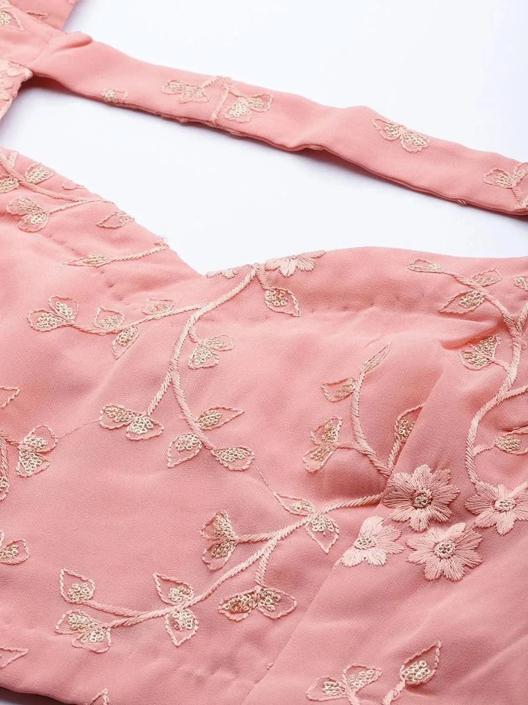 Pink Solid Georgette Lehenga Set - Libas