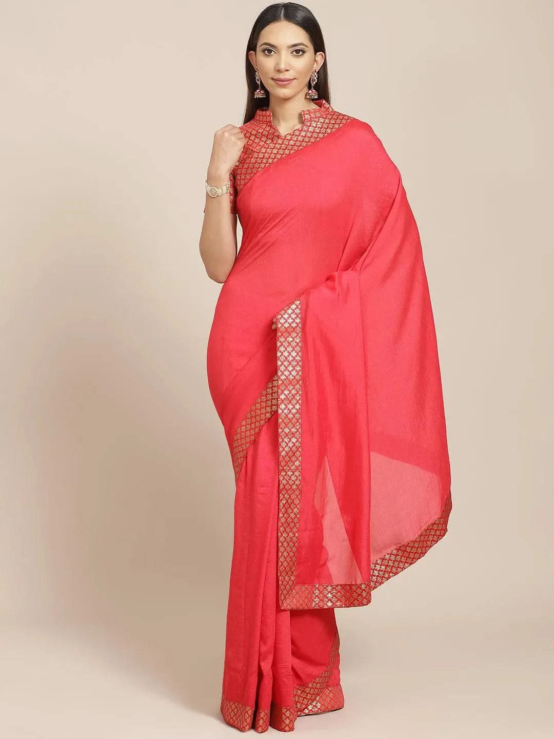 Pink Solid Georgette Saree - Libas