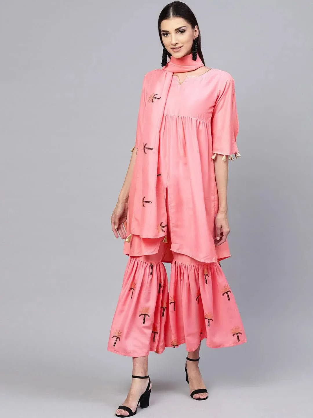 Pink Solid Muslin Suit Set - Libas