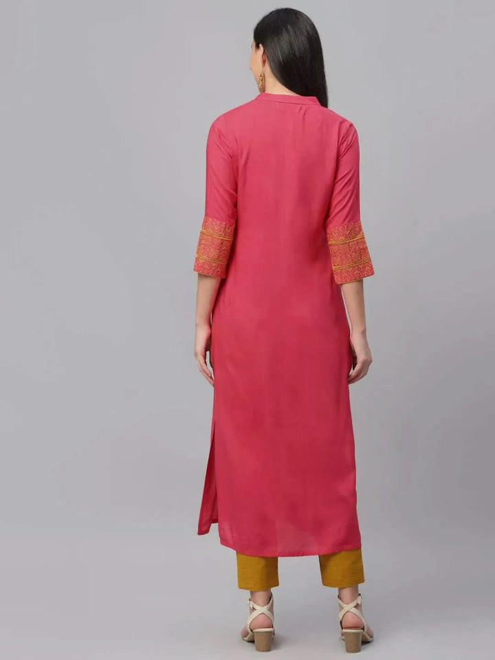 Pink Solid Rayon Kurta - Libas