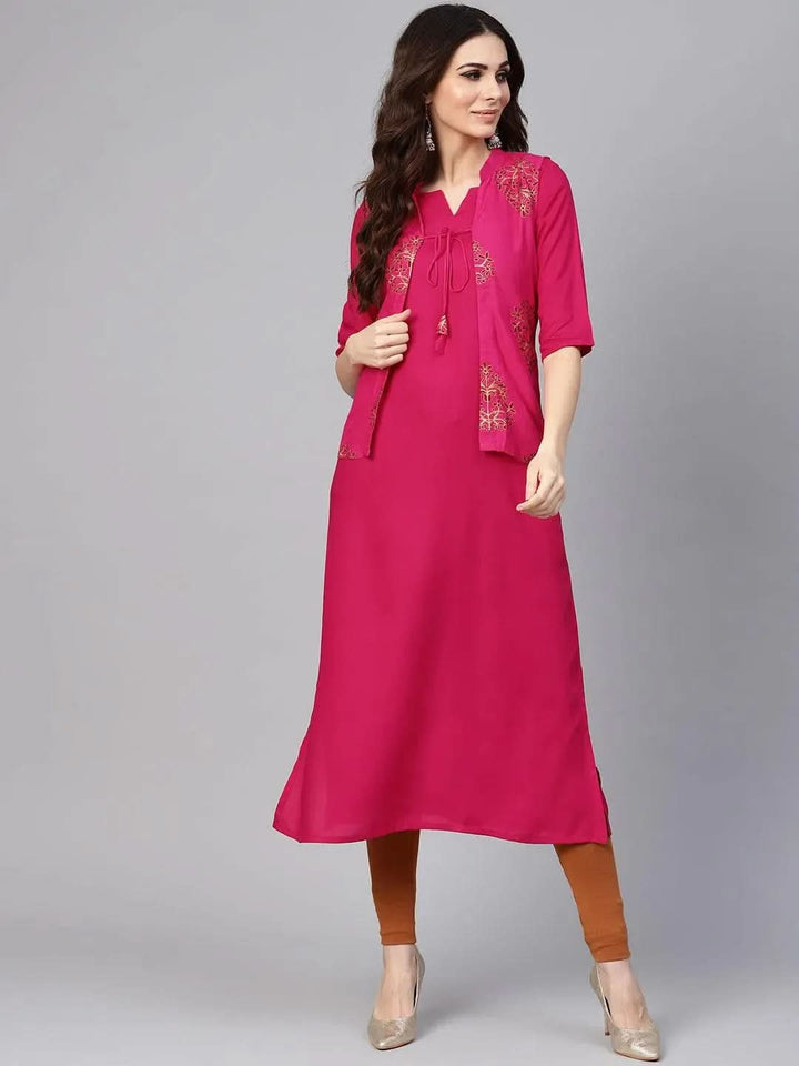 Pink Solid Rayon Kurta With Jacket - Libas