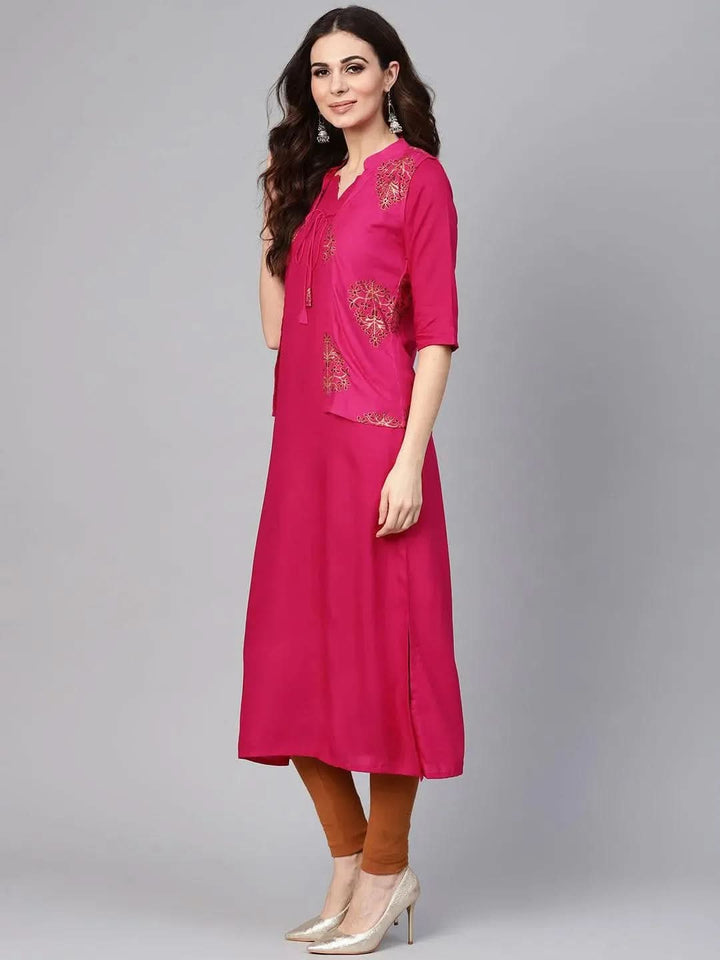 Pink Solid Rayon Kurta With Jacket - Libas