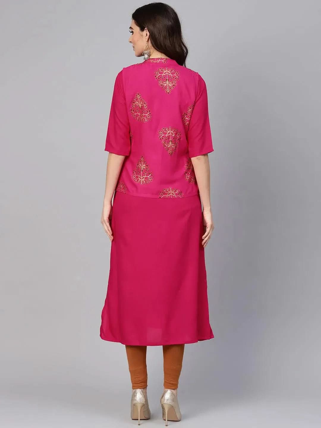 Pink Solid Rayon Kurta With Jacket - Libas