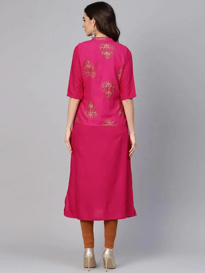 Pink Solid Rayon Kurta With Jacket - Libas