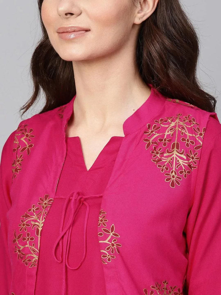Pink Solid Rayon Kurta With Jacket - Libas
