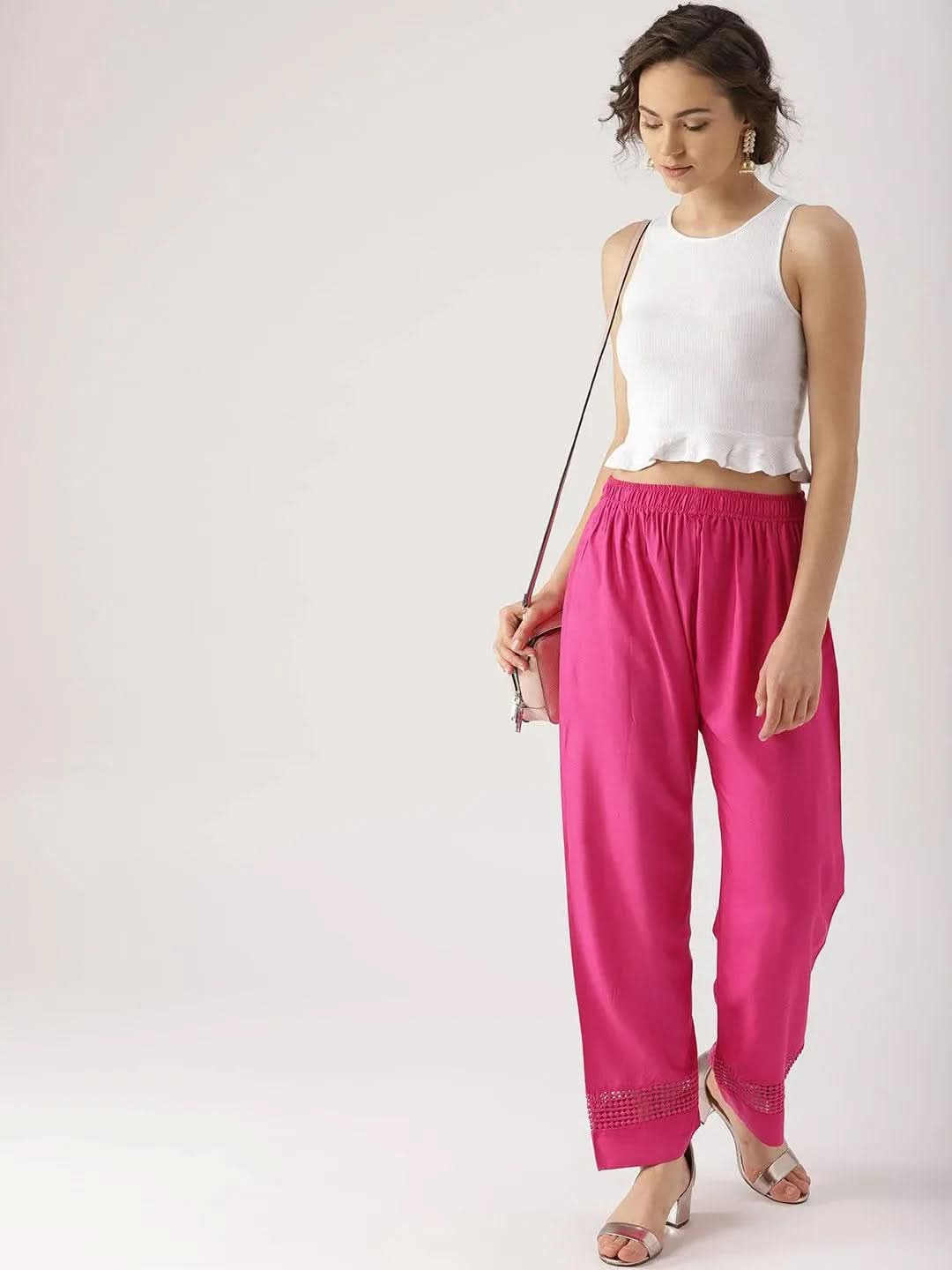 Pink Solid Rayon Palazzos
Pink Solid Rayon Palazzos