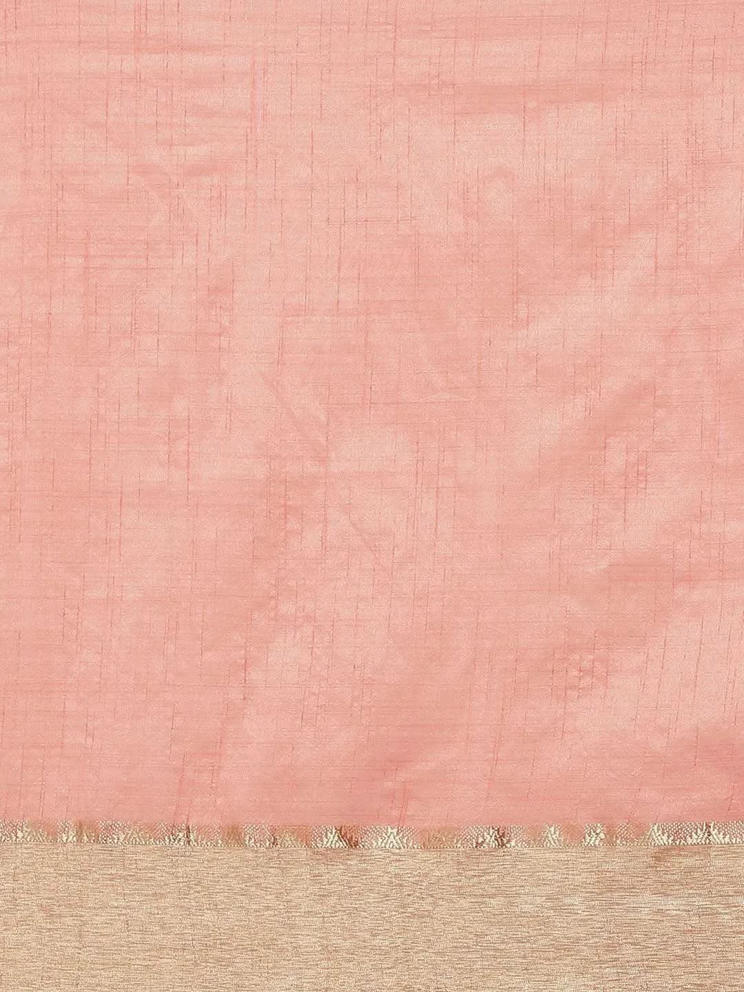 Pink Solid Silk Blend Saree - Libas