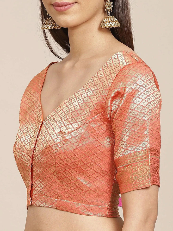 Pink Solid Silk Blend Saree - Libas