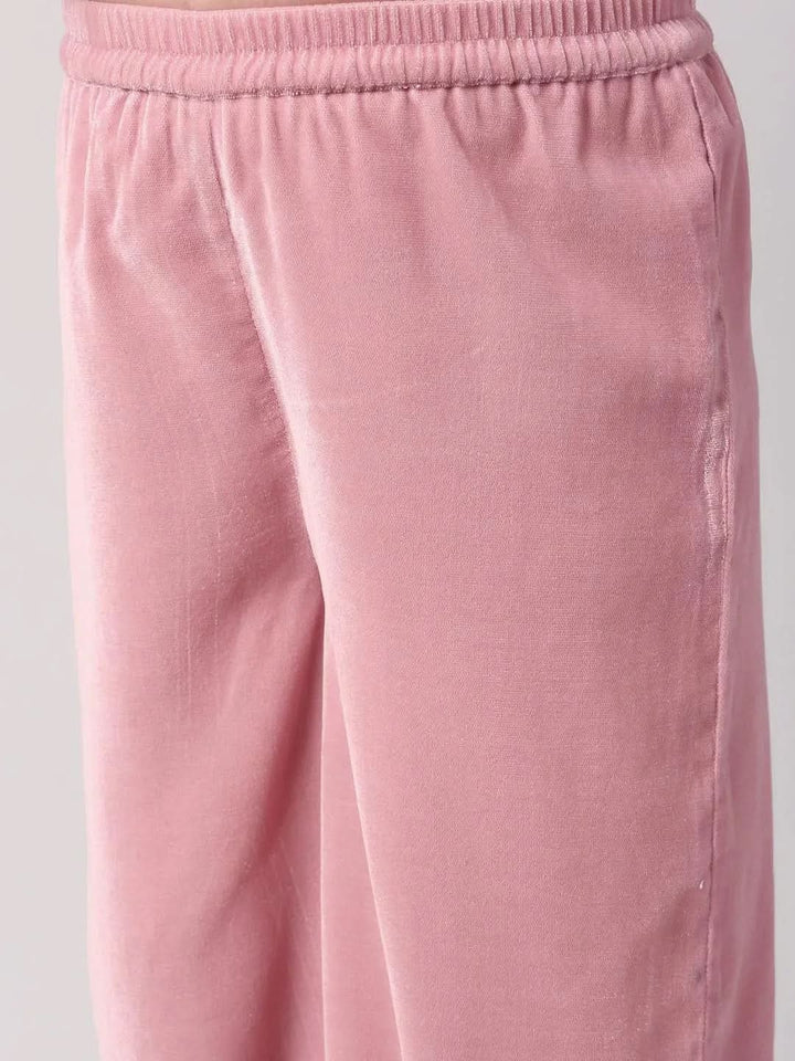 Pink Solid Velvet Suit Set - Libas