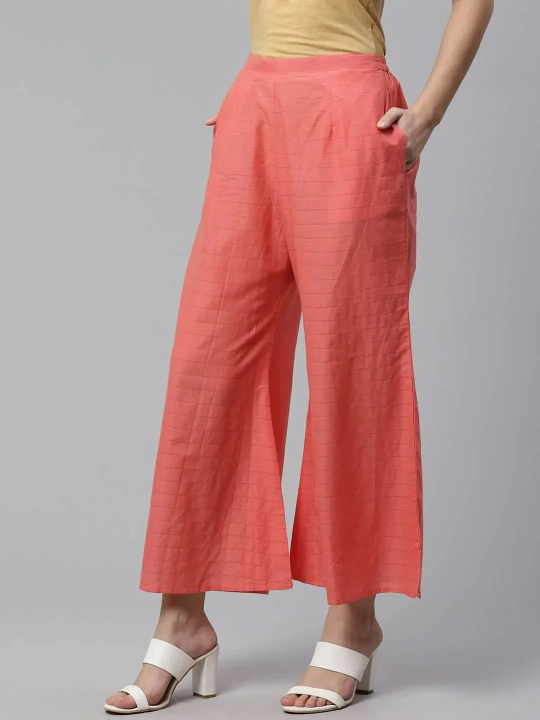 Pink Striped Cotton Palazzos - Libas