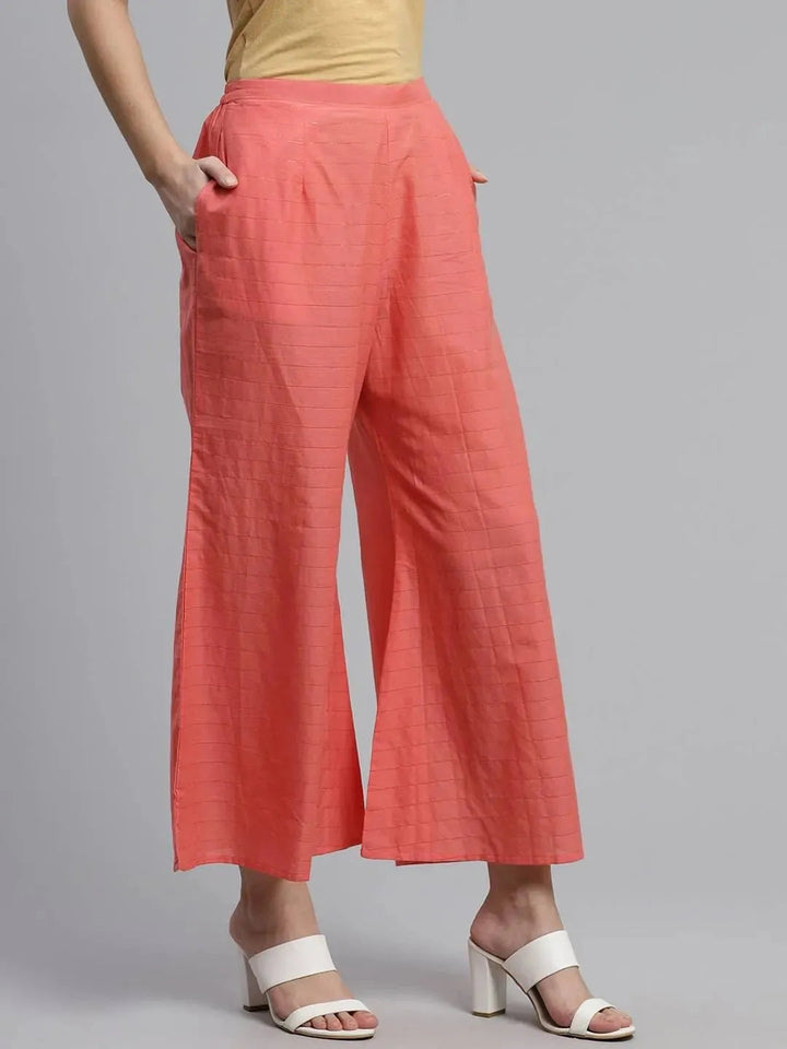 Pink Striped Cotton Palazzos - Libas