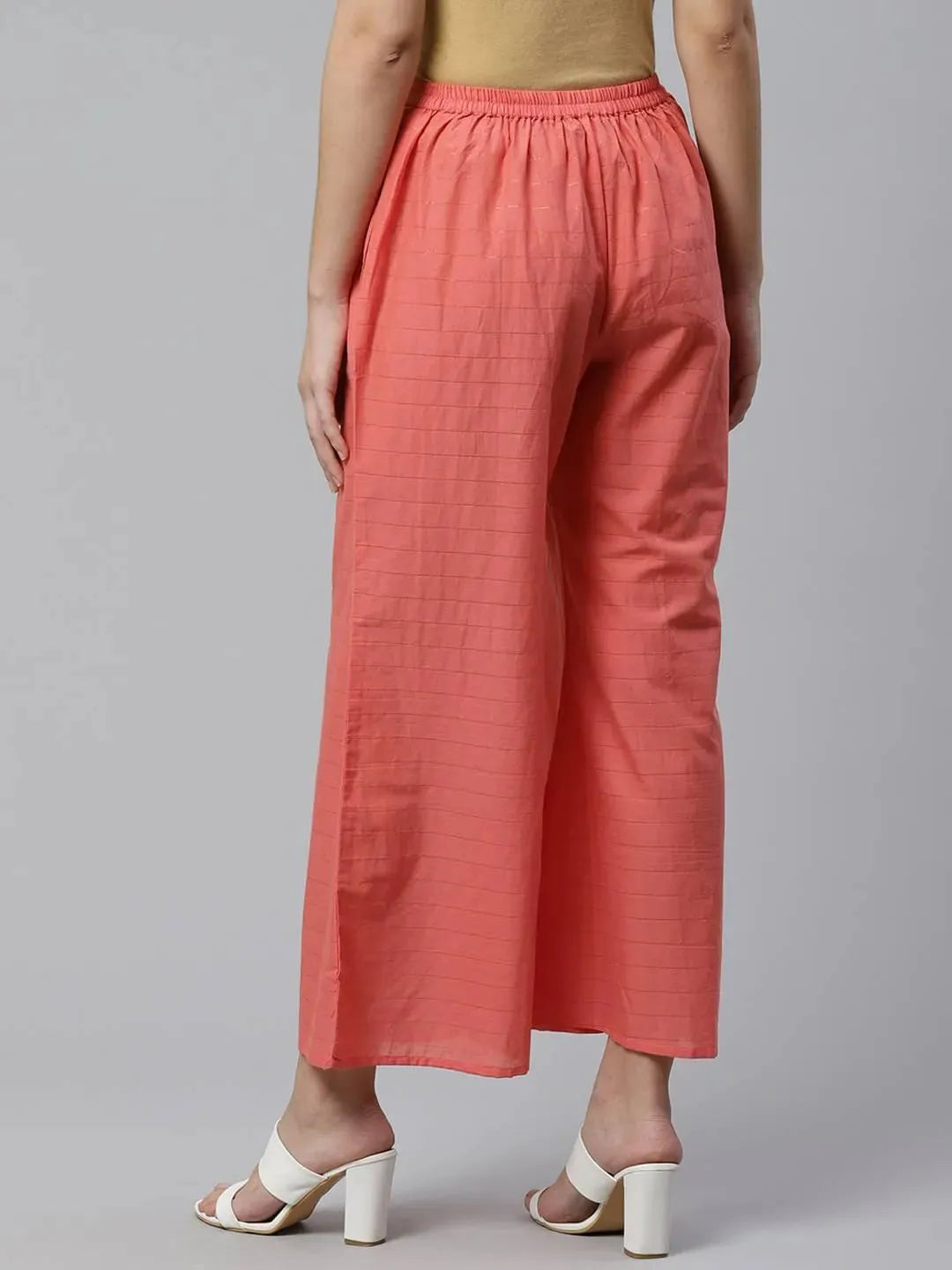 Pink Striped Cotton Palazzos - Libas