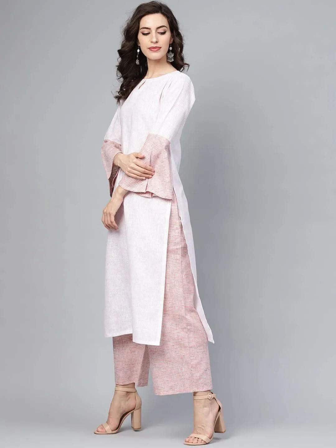 Pink Striped Cotton Kurta Set - Libas