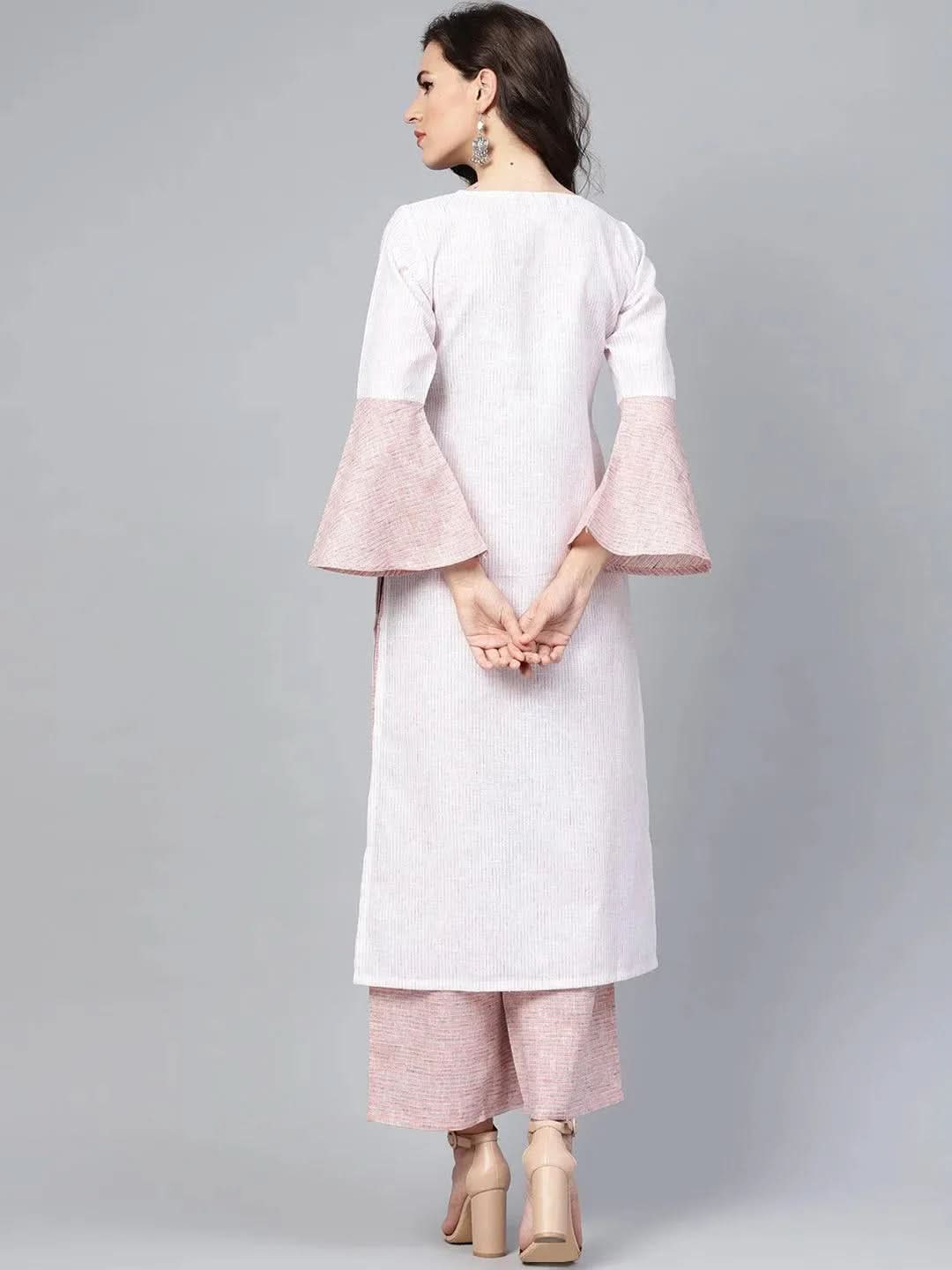 Pink Striped Cotton Kurta Set - Libas