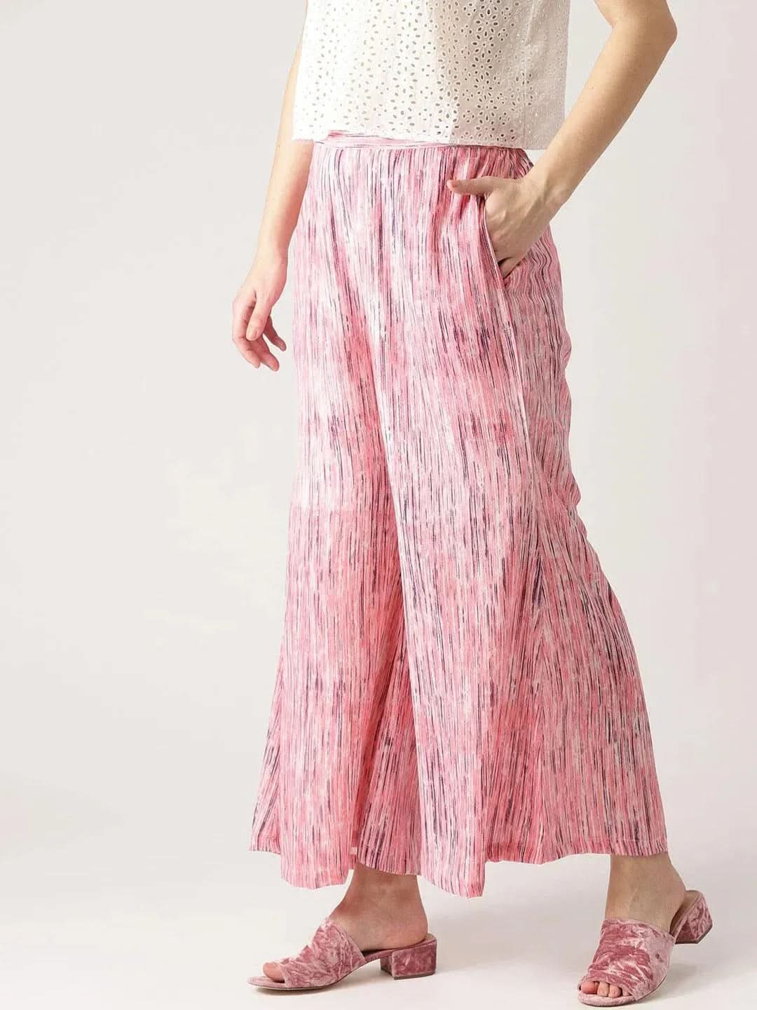 Pink Striped Georgette Palazzos - Libas