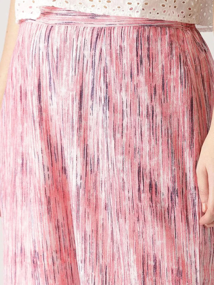 Pink Striped Georgette Palazzos - Libas