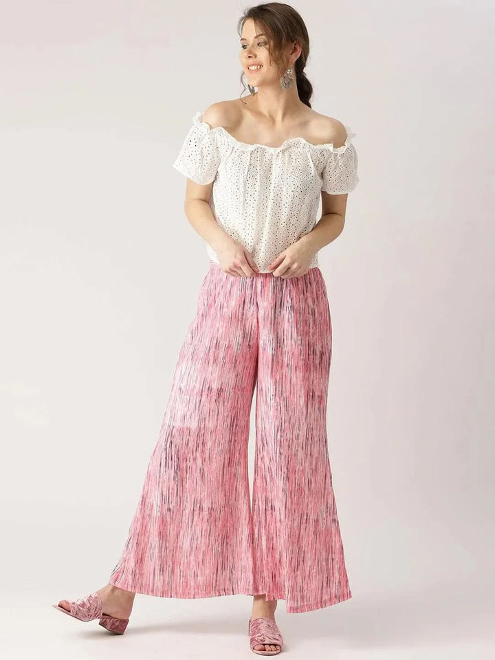 Pink Striped Georgette Palazzos - Libas