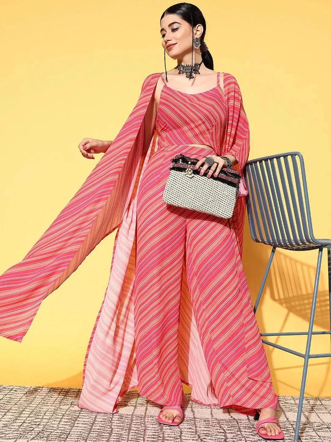 Pink Striped Georgette Co-Ords - Libas