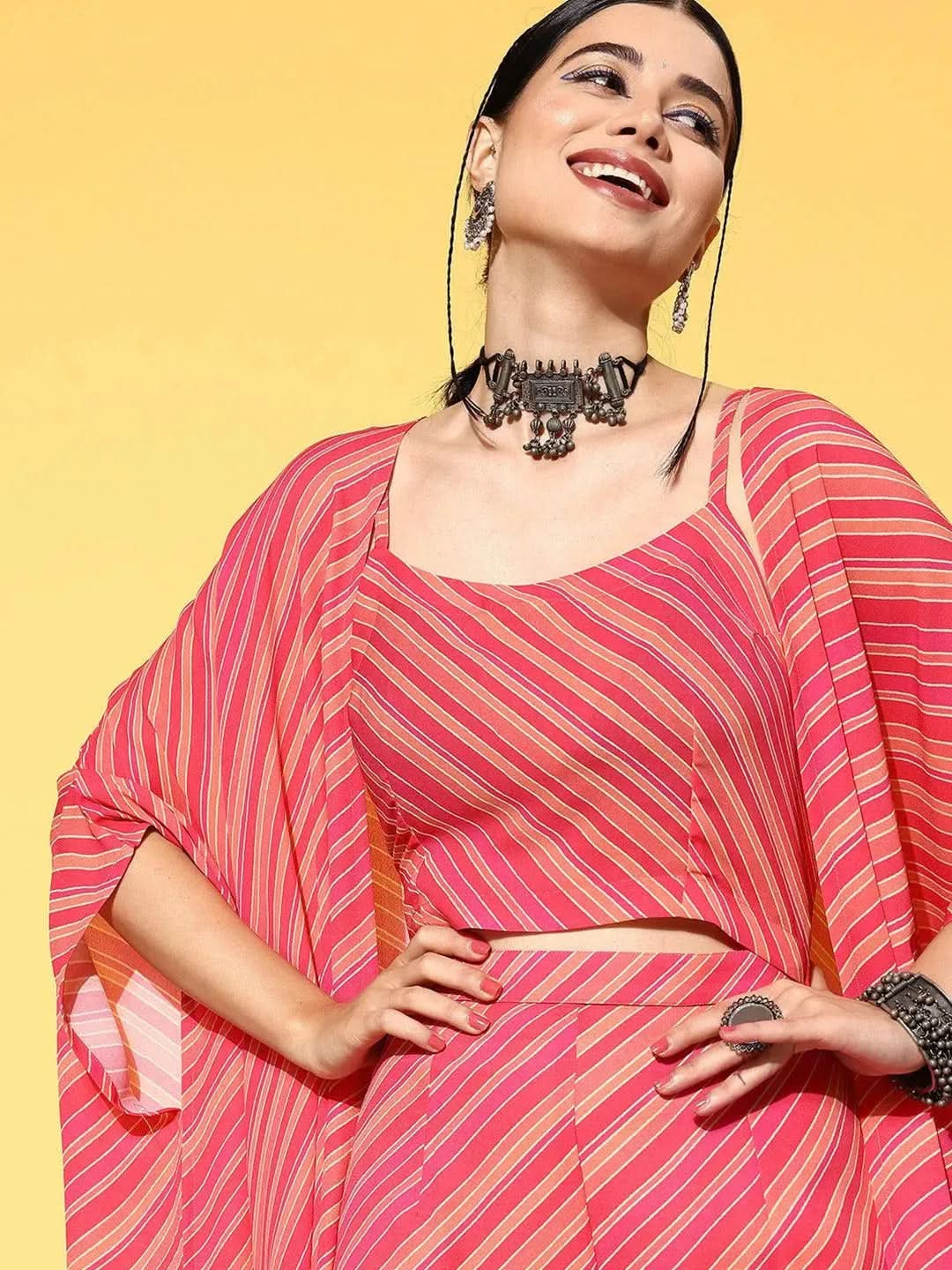 Pink Striped Georgette Co-Ords - Libas