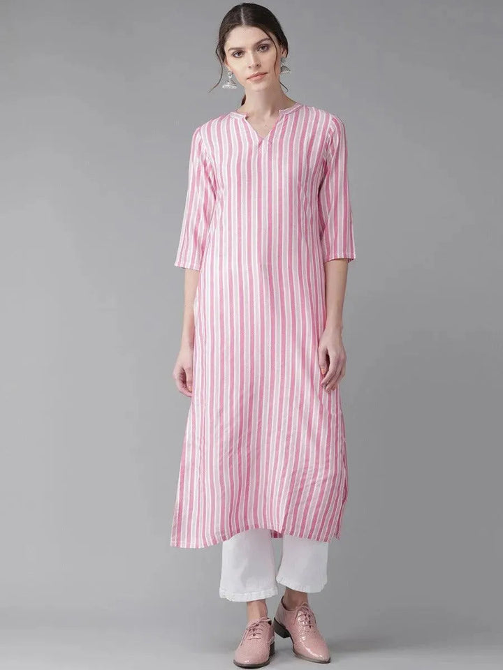 Pink Striped Rayon Kurta - Libas