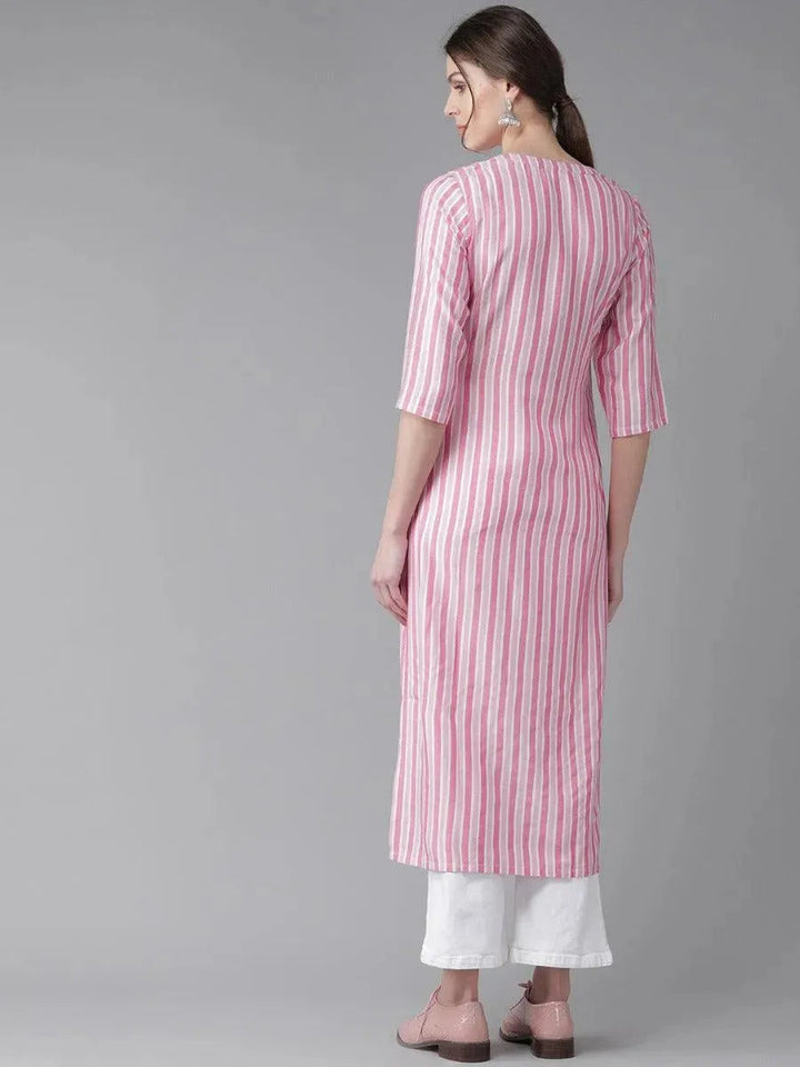 Pink Striped Rayon Kurta - Libas