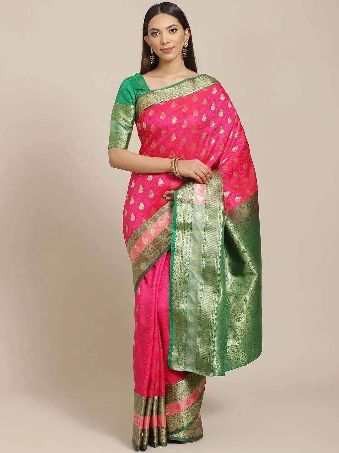 Pink Woven Design Brocade Saree - Libas