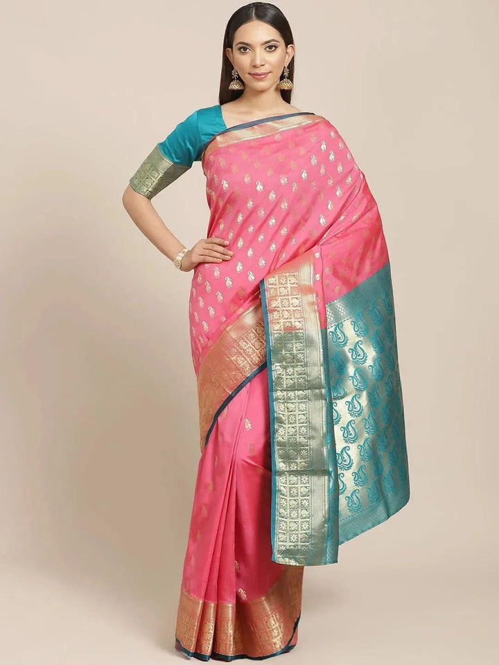 Pink Woven Design Brocade Saree - Libas