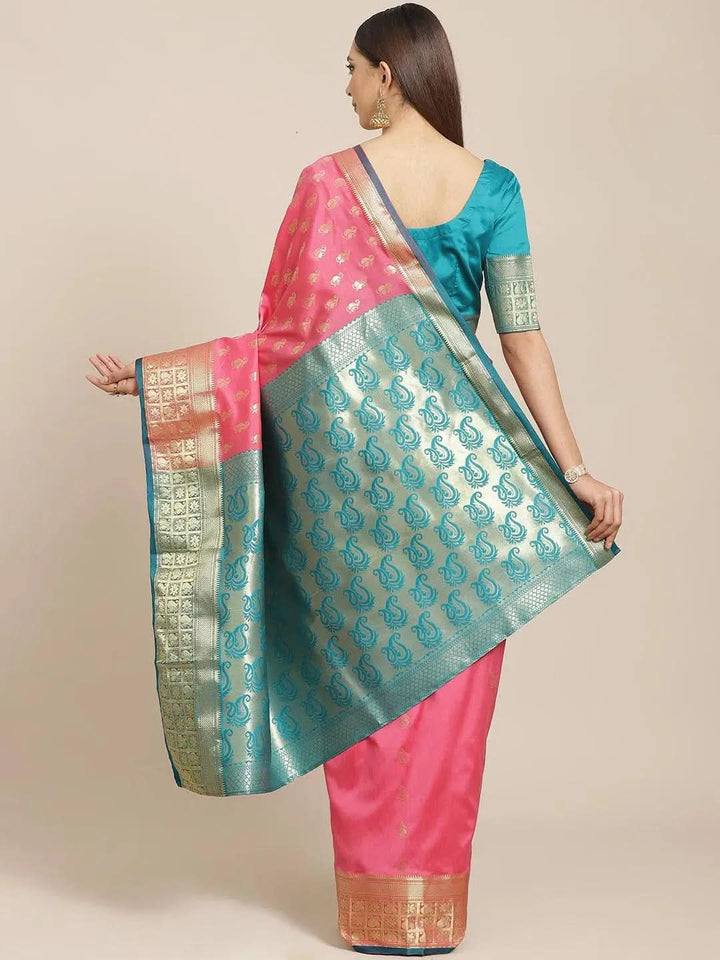 Pink Woven Design Brocade Saree - Libas