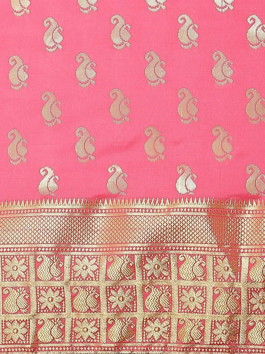 Pink Woven Design Brocade Saree - Libas