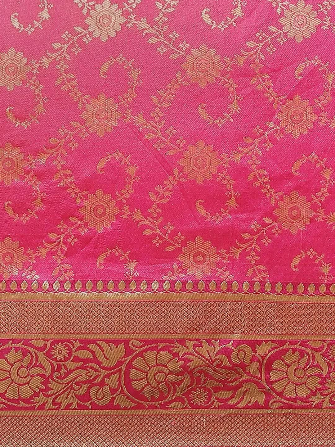 Pink Woven Design Brocade Saree - Libas