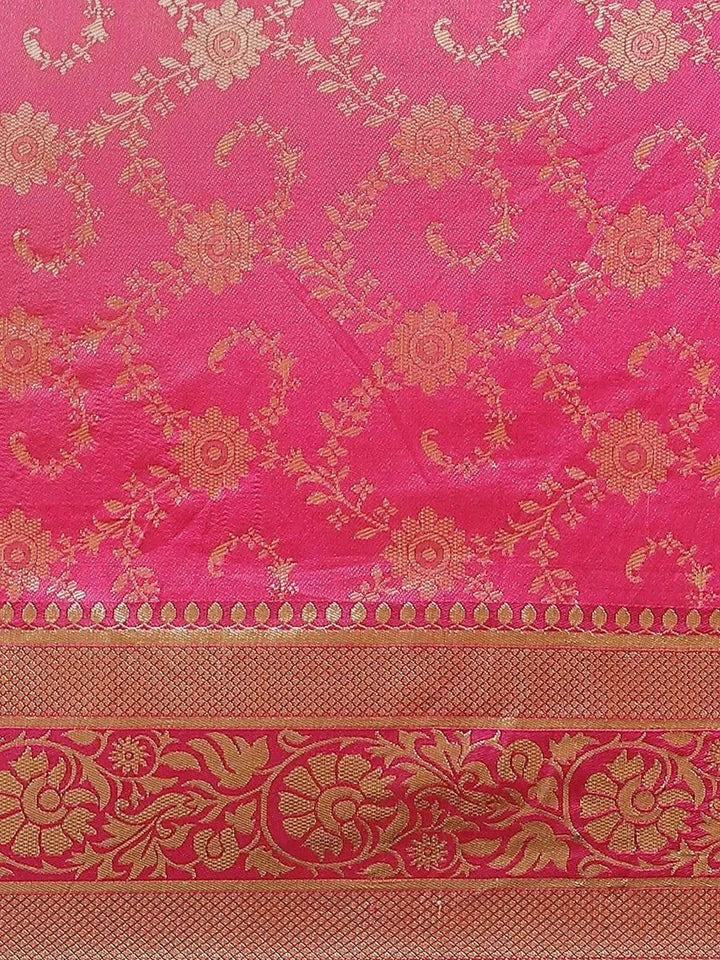 Pink Woven Design Brocade Saree - Libas